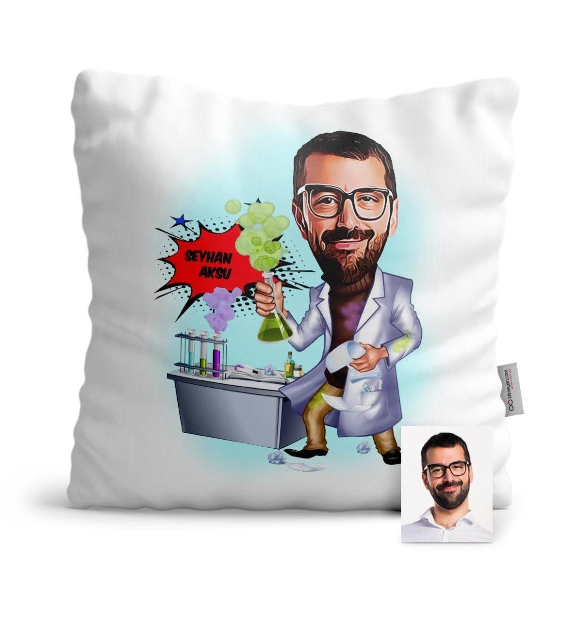 Kişiye Özel Kimya Mühendisi Karikatür Saten Yastık - 1