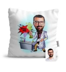 Kişiye Özel Kimya Mühendisi Karikatür Saten Yastık - 1