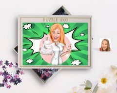 Kişiye Özel Kadın Aşçı Karikatürlü 1000 Parça Profesyonel Puzzle-3