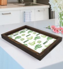 BK Gift Kaktüs Tasarımlı Doğal Ahşap Tepsi-2