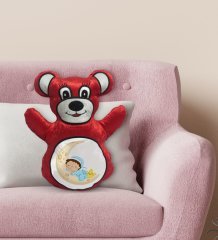 BK Gift Sevimli Çocuk Tasarımlı Kırmızı Ayıcık Yastık-1