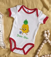 BK Kids Kişiye Özel Futbol Tasarımlı Kırmızı Bebek Body Zıbın-3