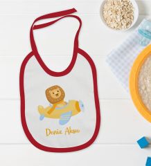 BK Kids Kişiye Özel Sevimli Pilot Tasarımlı Kırmızı Bebek Mama Önlüğü-5