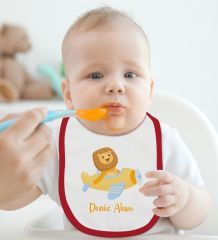 BK Kids Kişiye Özel Sevimli Pilot Tasarımlı Kırmızı Bebek Mama Önlüğü-5