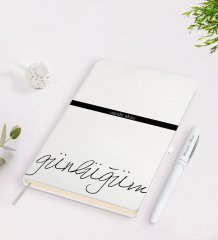 Kişiye Özel İsimli Günlüğüm Tasarımlı Beyaz Defter Kalem Seti-1