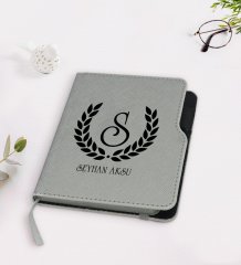 Kişiye Özel Çelenk Baş Harfli İsimli Gri Termo Deri Defter-3