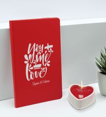 BK Gift Sevgililere Özel İsimli Kırmızı Defter ve Kalp Taş Obje Kokulu Mum Hediye Seti-12, Sevgiliye Hediye, Sevgililer Günü