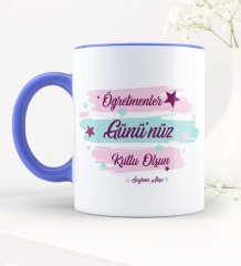 Kişiye Özel Öğretmenler Gününüz Kutlu Olsun Mavi Kupa Bardak - 4