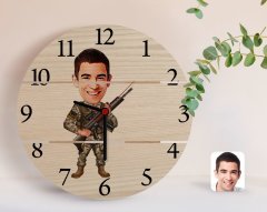 Kişiye Özel Uzman Jandarma Karikatürlü Otantik Ahşap Palet Saat-1