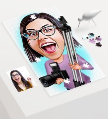 Kişiye Özel Bayan Profesyonel Fotoğrafçı Karikatür 240 Parça A3 Puzzle - 1