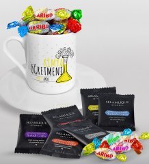 Kişiye Özel Kimya Öğretmeni Türk Kahvesi Fincanı Selamlique Karışık Türk Kahvesi ve Haribo Şeker Hediye Seti-5