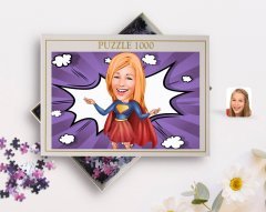 Kişiye Özel Süper Girl Karikatürlü 1000 Parça Profesyonel Puzzle-1