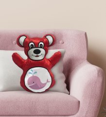 BK Gift Sevimli Balina Tasarımlı Kırmızı Ayıcık Yastık-1