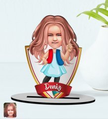 Kişiye Özel İsimli Kız Çocuk Karikatürlü Ahşap Biblo Model-17