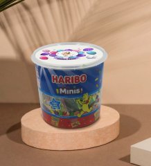 Kişiye Özel İsimli Fotoğraflı Doğum Günü Tasarımlı Dev Boy Haribo Minis Kovası (10gx100adet) Model 3