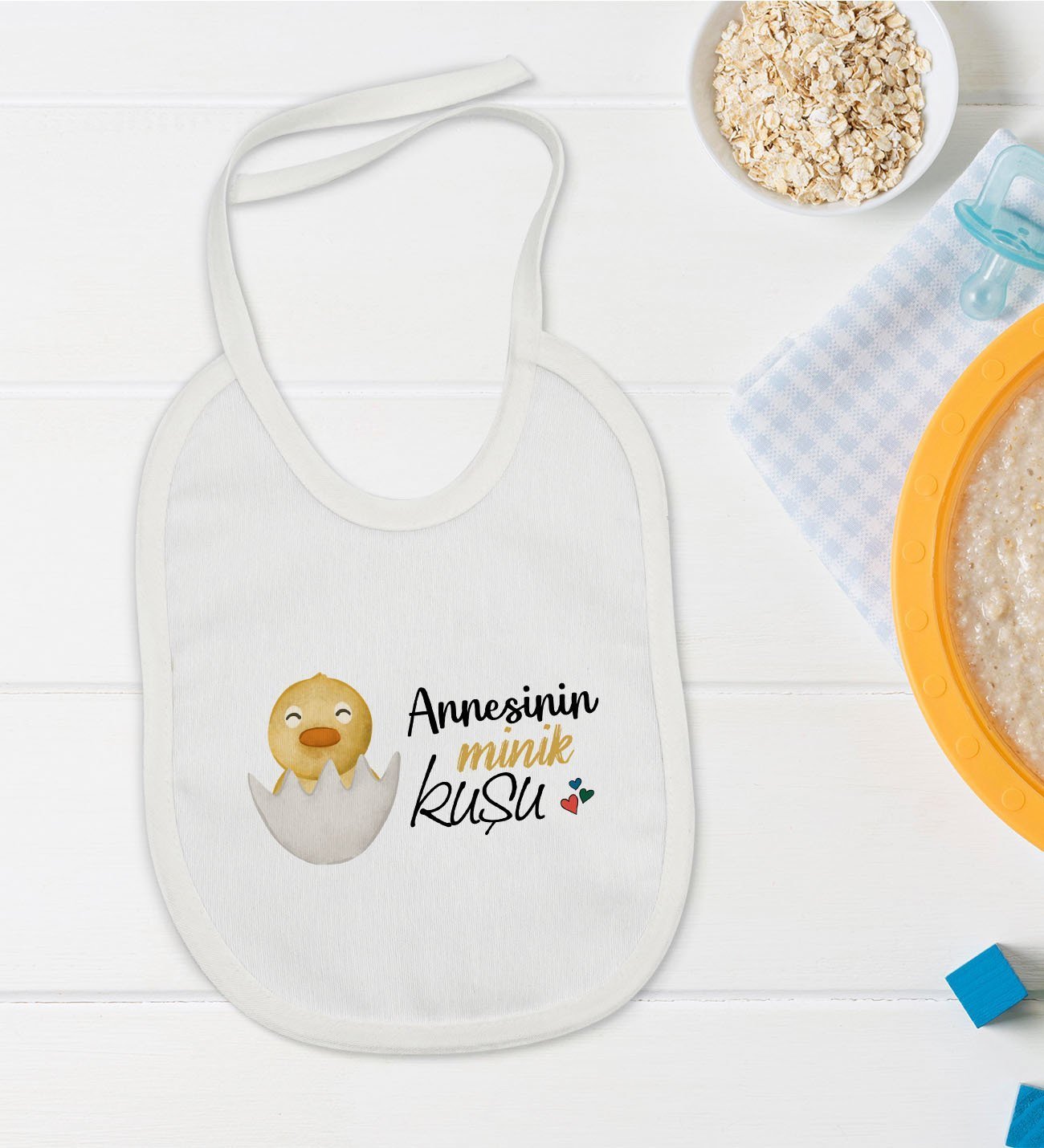 BK Kids Annesinin Minik Kuşu Tasarımlı Bebek Mama Önlüğü - Model 1