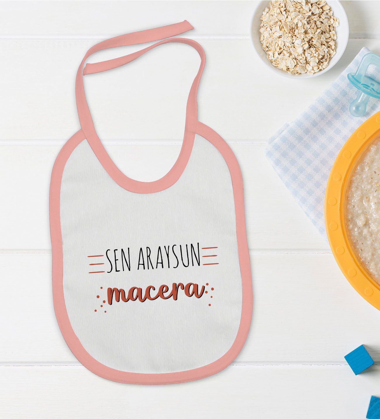 BK Kids Sen Araysun Macera Tasarımlı Pembe Bebek Mama Önlüğü-1