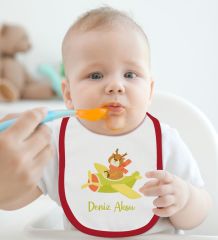 BK Kids Kişiye Özel Sevimli Pilot Tasarımlı Kırmızı Bebek Mama Önlüğü-4