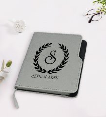 Kişiye Özel Çelenk Baş Harfli İsimli Gri Termo Deri Defter-2