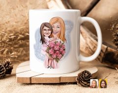 Kişiye Özel Karikatürlü Anne Kız Tasarımlı Beyaz Kupa Bardak-20, Aileye Hediye , Karikatürlü Kupa Bardak