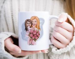 Kişiye Özel Karikatürlü Anne Kız Tasarımlı Beyaz Kupa Bardak-20, Aileye Hediye , Karikatürlü Kupa Bardak