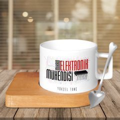 Kişiye Özel Mesleki Mikro Elektronik Mühendisi Ahşap Altlıklı Seramik Fincan - 1