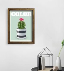 BK Gift Kaktüs Tasarımlı Doğal Masif Ahşap Çerçeveli Tablo 45x65cm-4