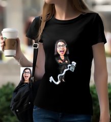 Kişiye Özel Bayan Muhasebeci Karikatürlü Siyah T-Shirt