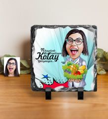Kişiye Özel Bayan Diyetisyen Karikatürlü Dekoratif Doğal Taş - 1