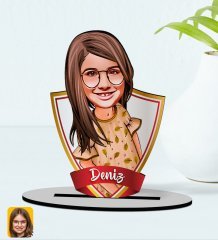 Kişiye Özel İsimli Kız Çocuk Karikatürlü Ahşap Biblo Model-8
