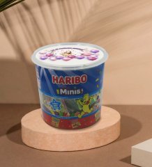 Kişiye Özel İsimli Fotoğraflı Doğum Günü Tasarımlı Dev Boy Haribo Minis Kovası (10gx100adet) Model 2