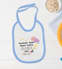 BK Kids Kişiye Özel Babaannem Tasarımlı Mavi Bebek Body Zıbın ve Mama Önlüğü Hediye Seti