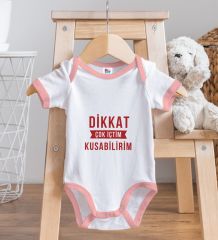 BK Kids Dikkat Çok İçtim Tasarımlı Pembe Bebek Body Zıbın-1