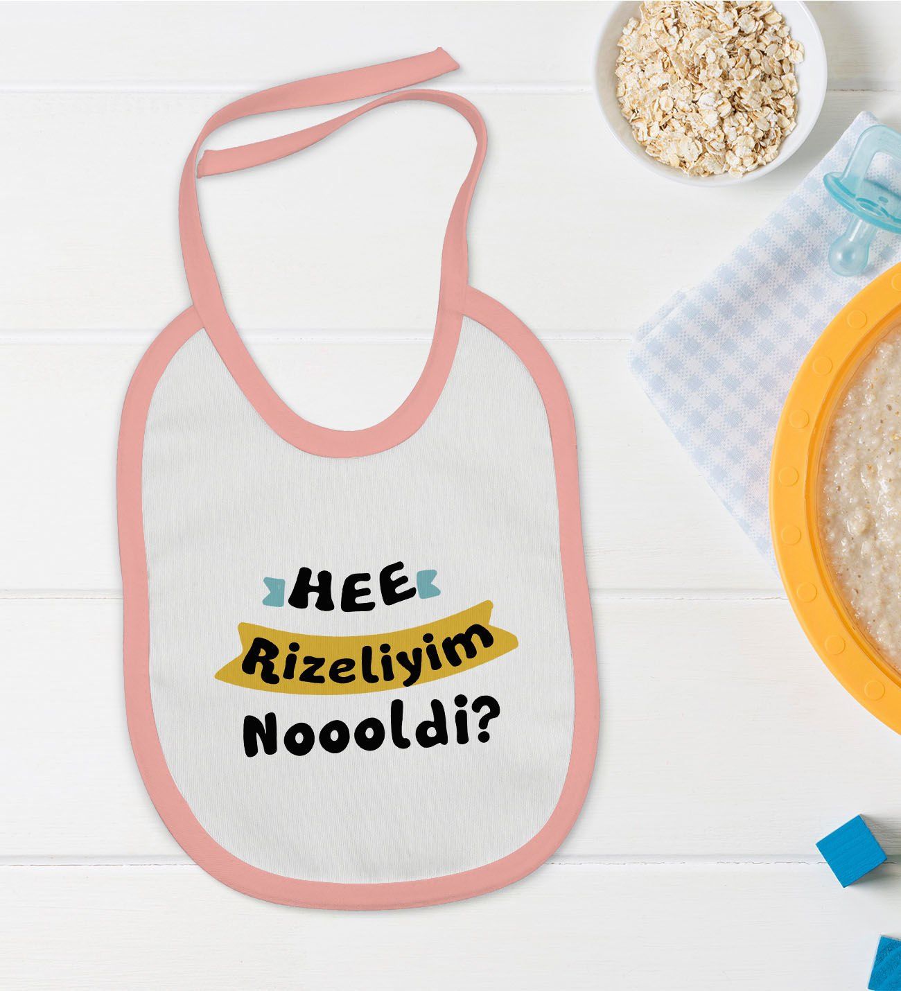 BK Kids Rizeliyim Tasarımlı Pembe Bebek Mama Önlüğü-2