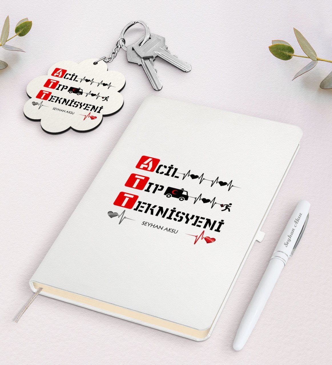 Kişiye Özel Acil Tıp Teknisyeni Beyaz Defter Kalem Ve Anahtarlık Hediye Seti-3