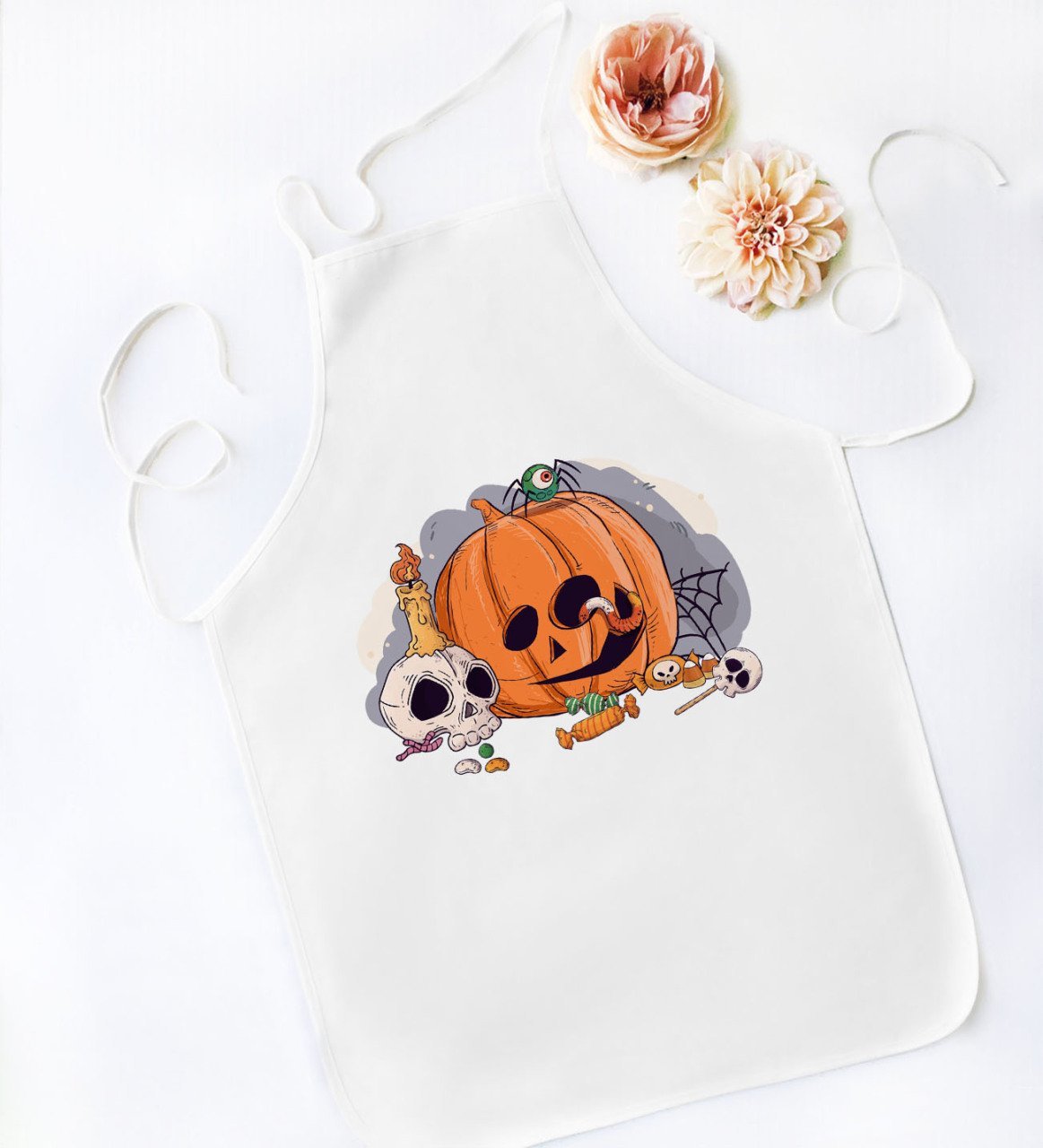 BK Gift Happy Halloween Tasarımlı Beyaz Mutfak Önlüğü-2