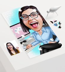 Kişiye Özel Bayan Genel Müdür Karikatür 240 Parça A3 Puzzle - 1