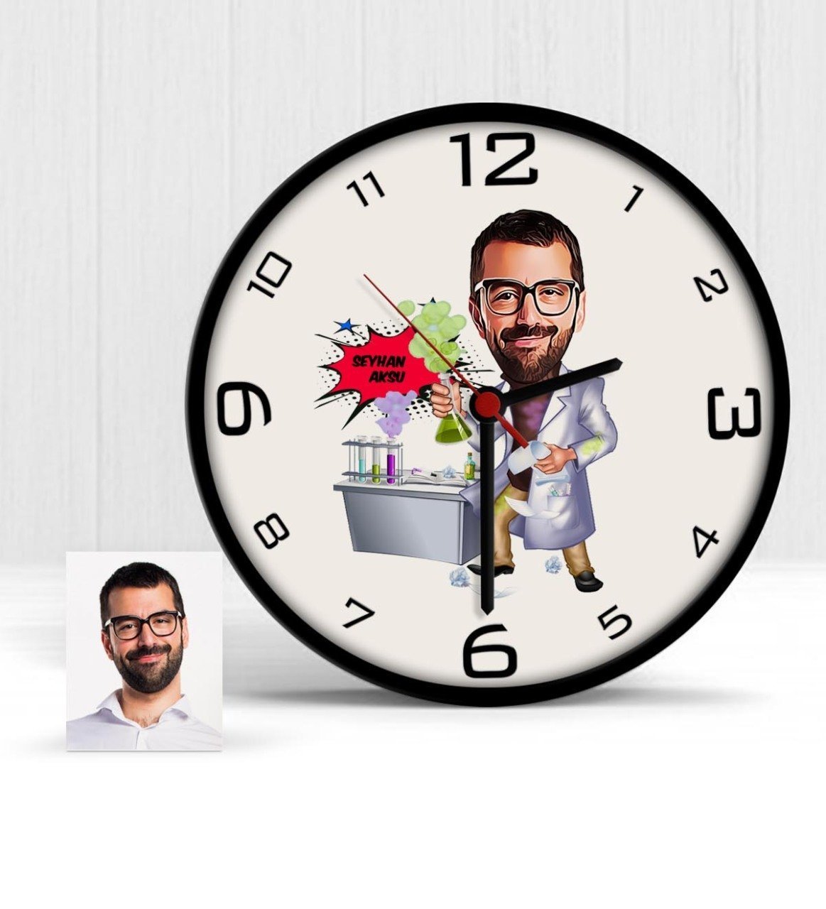Kişiye Özel Kimya Mühendisi Karikatür Ahşap Duvar Saati - 1