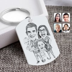 Kişiye Özel Karakalem 4'lü Aile Karikatürlü Pleksi Anahtarlık-1