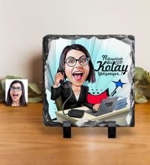 Kişiye Özel Bayan CEO Karikatürlü Dekoratif Doğal Taş - 1