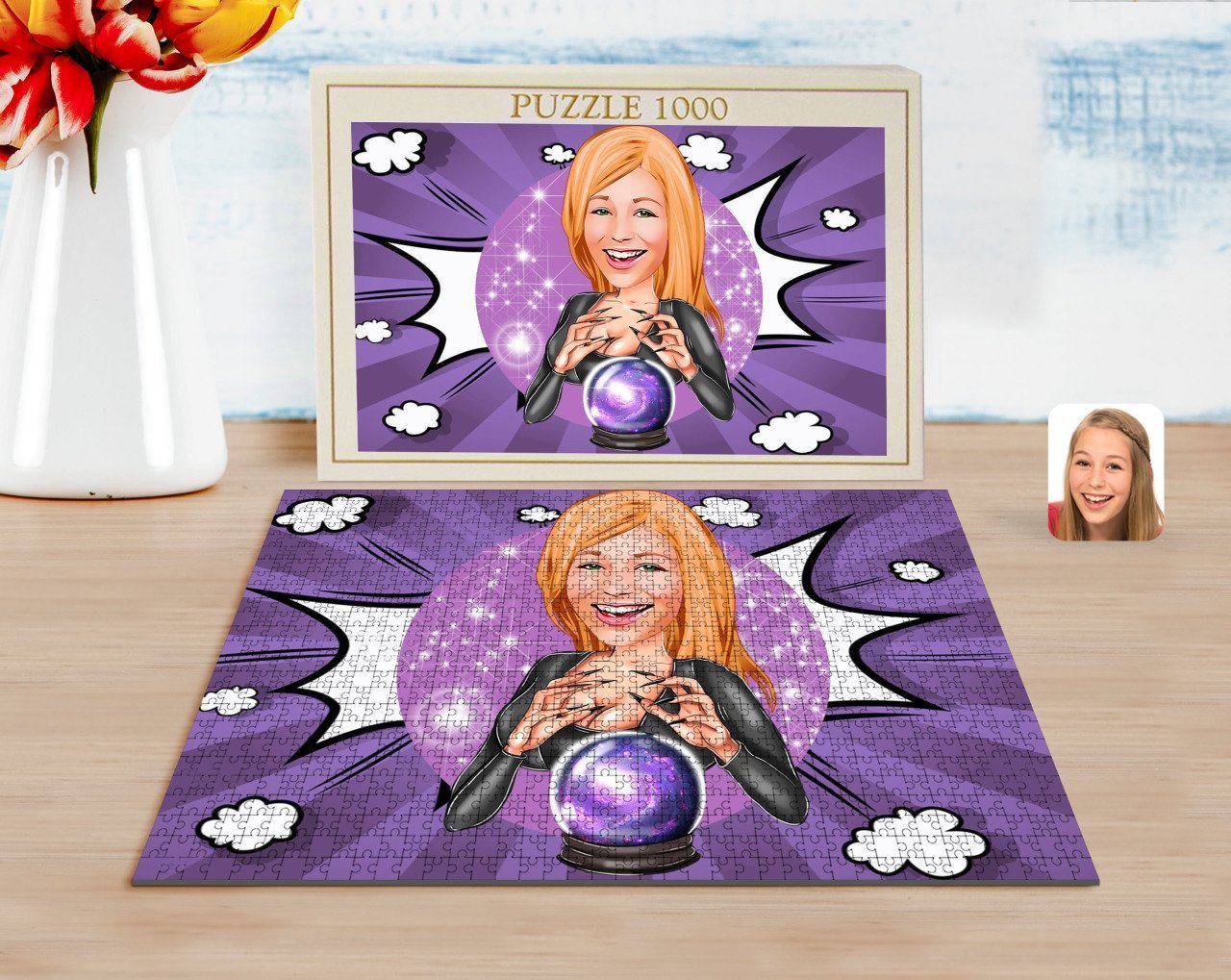 Kişiye Özel Kadın Astrolog Karikatürlü 1000 Parça Profesyonel Puzzle-1
