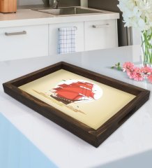 BK Gift Gemi Tasarımlı Doğal Ahşap Tepsi-1