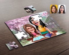 Kişiye Özel Anne Kız Karikatürlü Ahşap Puzzle-1