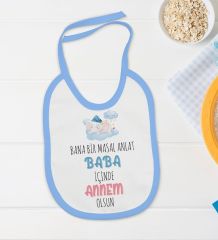 BK Kids Masal Anlat Baba Tasarımlı Mavi Bebek Body Zıbın ve Mama Önlüğü Hediye Seti-1