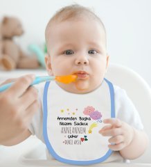 BK Kids Kişiye Özel Anneannem Tasarımlı Mavi Bebek Body Zıbın ve Mama Önlüğü Hediye Seti