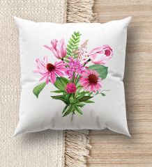 BK Gift Çiçek Tasarımlı Beyaz Kırlent Yastık, Ev Hediyesi, Ev Dekorasyonu, Dekoratif Hediye-6
