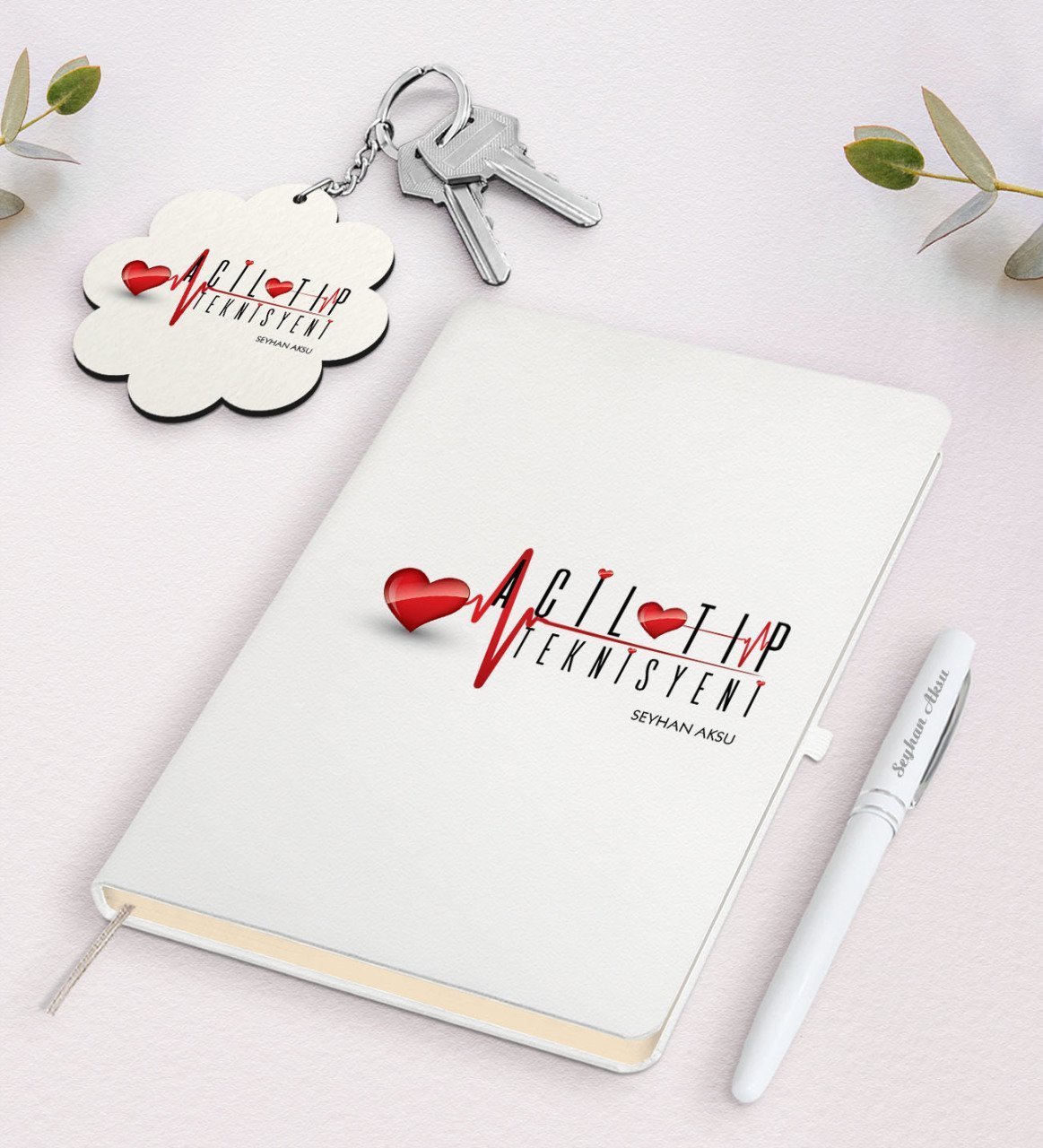 Kişiye Özel Acil Tıp Teknisyeni Beyaz Defter Kalem Ve Anahtarlık Hediye Seti-2