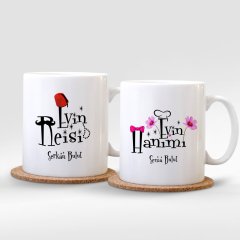 Kişiye Özel İkili İsimli Evin Reisi & Evin Hanımı Beyaz Kupa Bardak