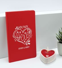 BK Gift Sevgililere Özel İsimli Kırmızı Defter ve Kalp Taş Obje Kokulu Mum Hediye Seti-9, Sevgiliye Hediye, Sevgililer Günü