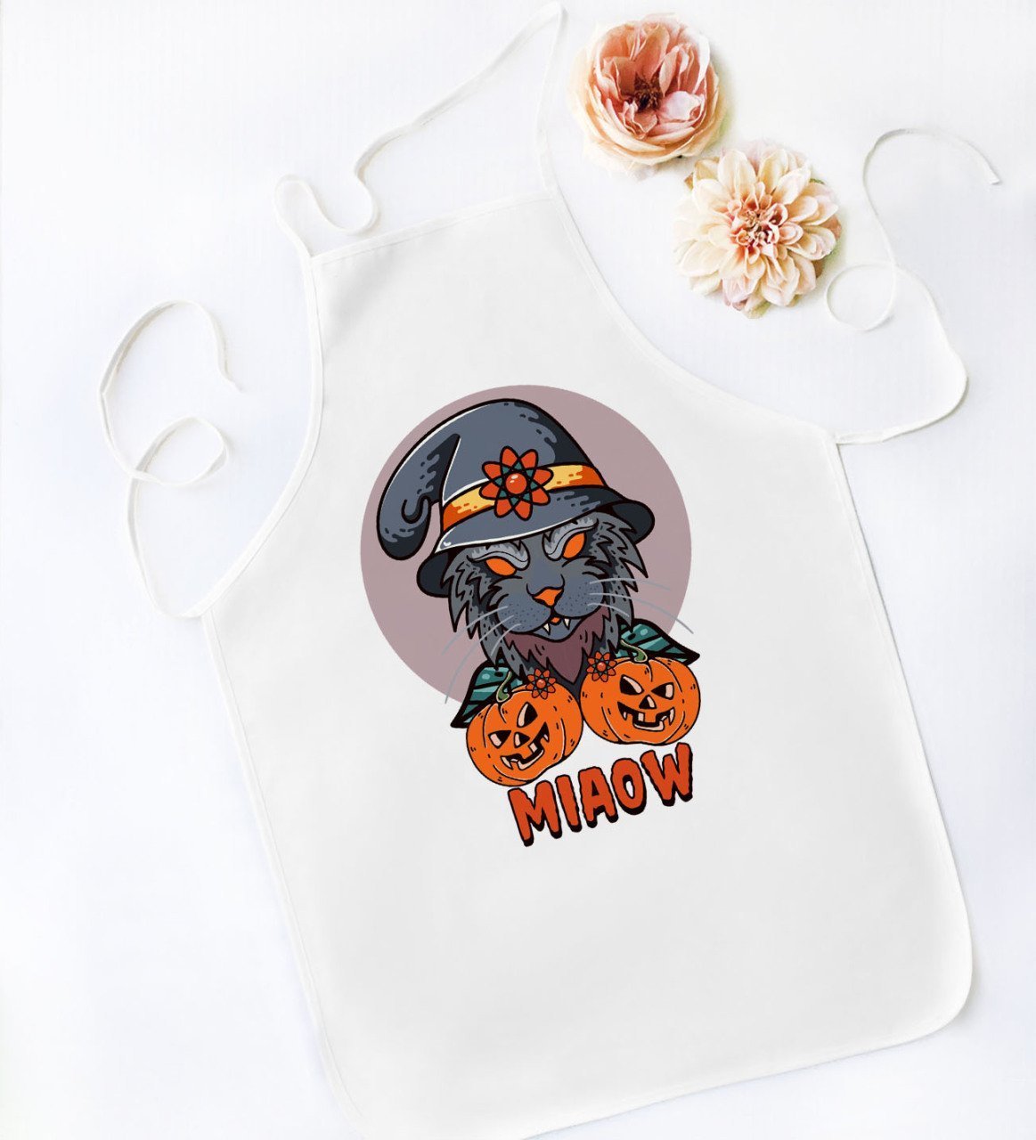 BK Gift Happy Halloween Tasarımlı Beyaz Mutfak Önlüğü-1